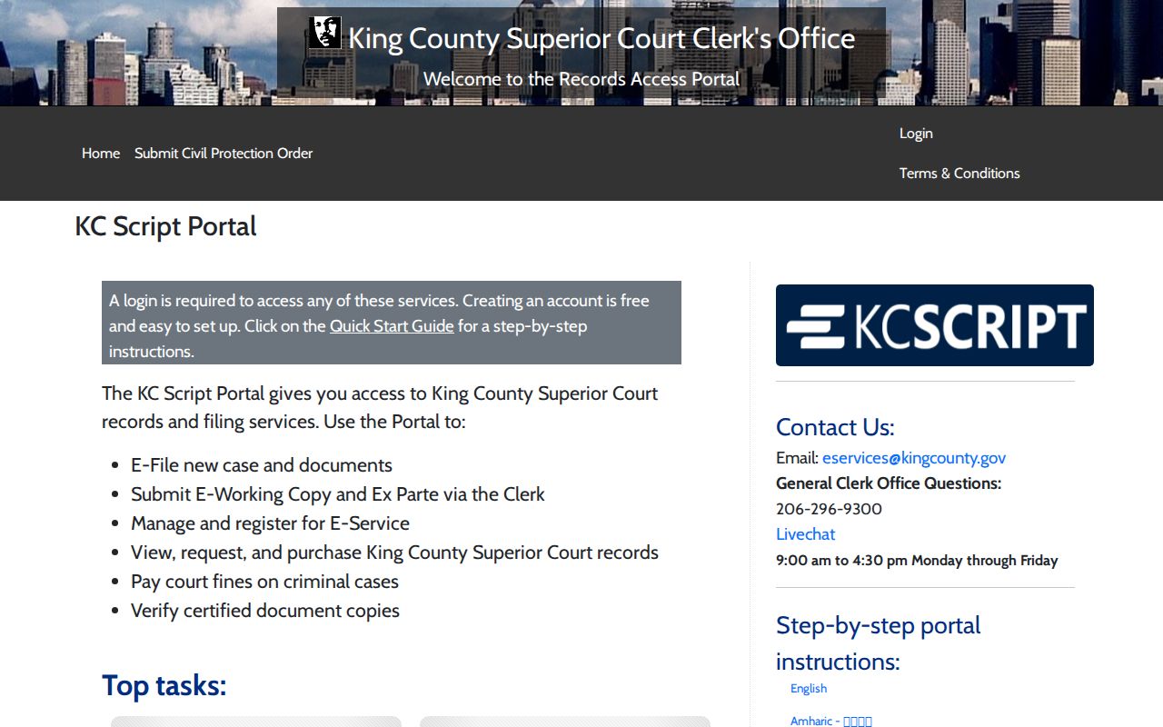 Redmond people search in KC Script court portal