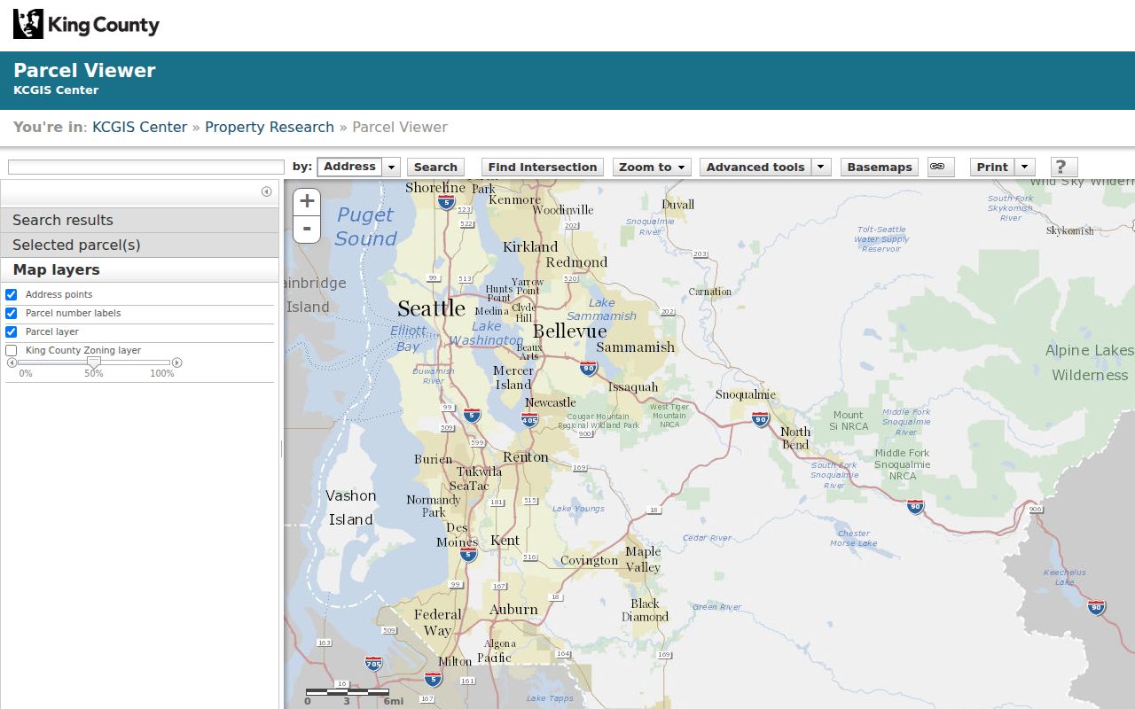 Redmond people search with King County Parcel Viewer