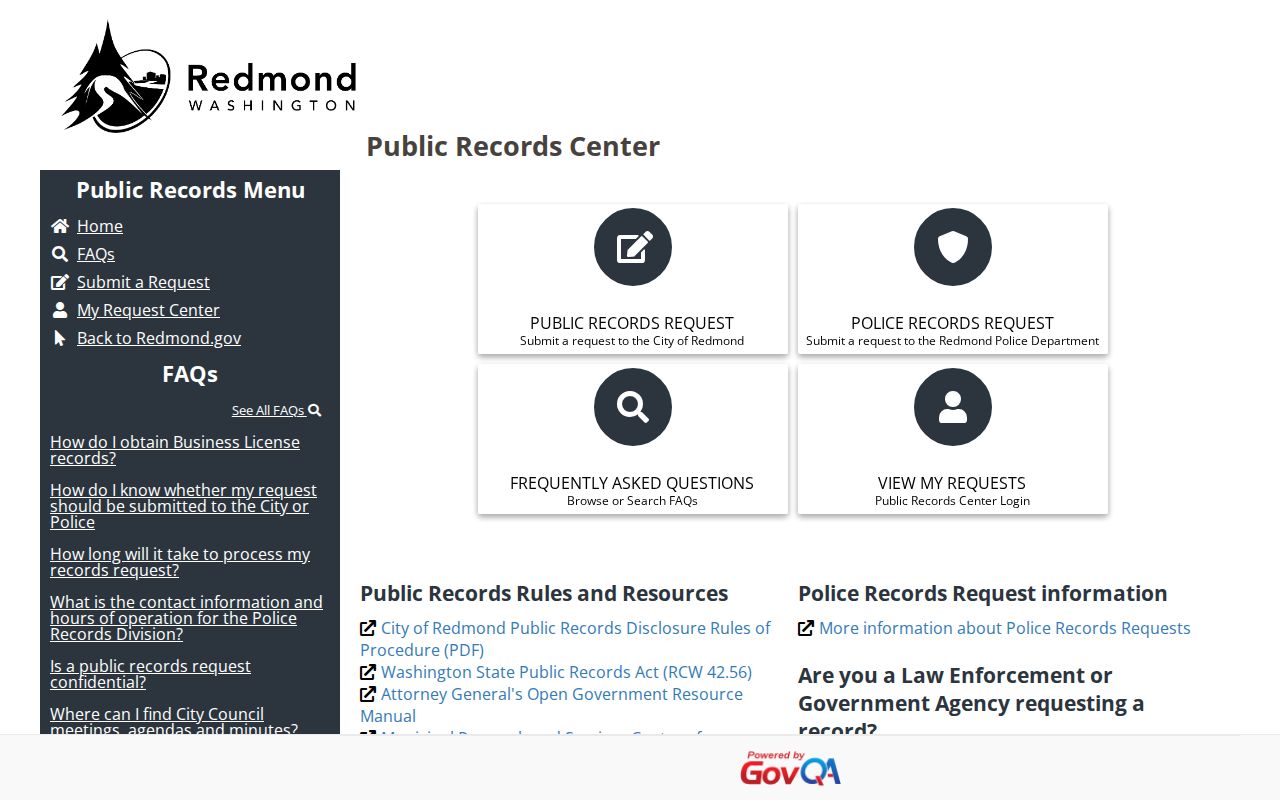 Redmond public records request portal dashboard